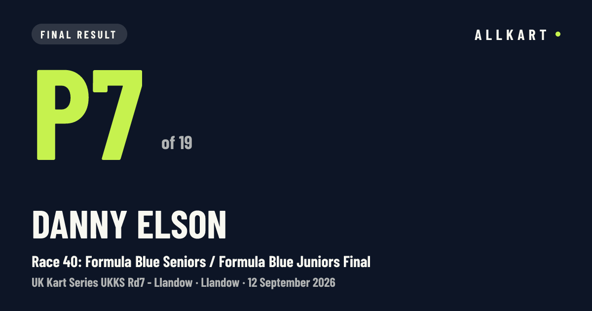 Danny Elson: P7 of 19 in Race 40: Formula Blue Seniors / Formula Blue Juniors Final at Llandow