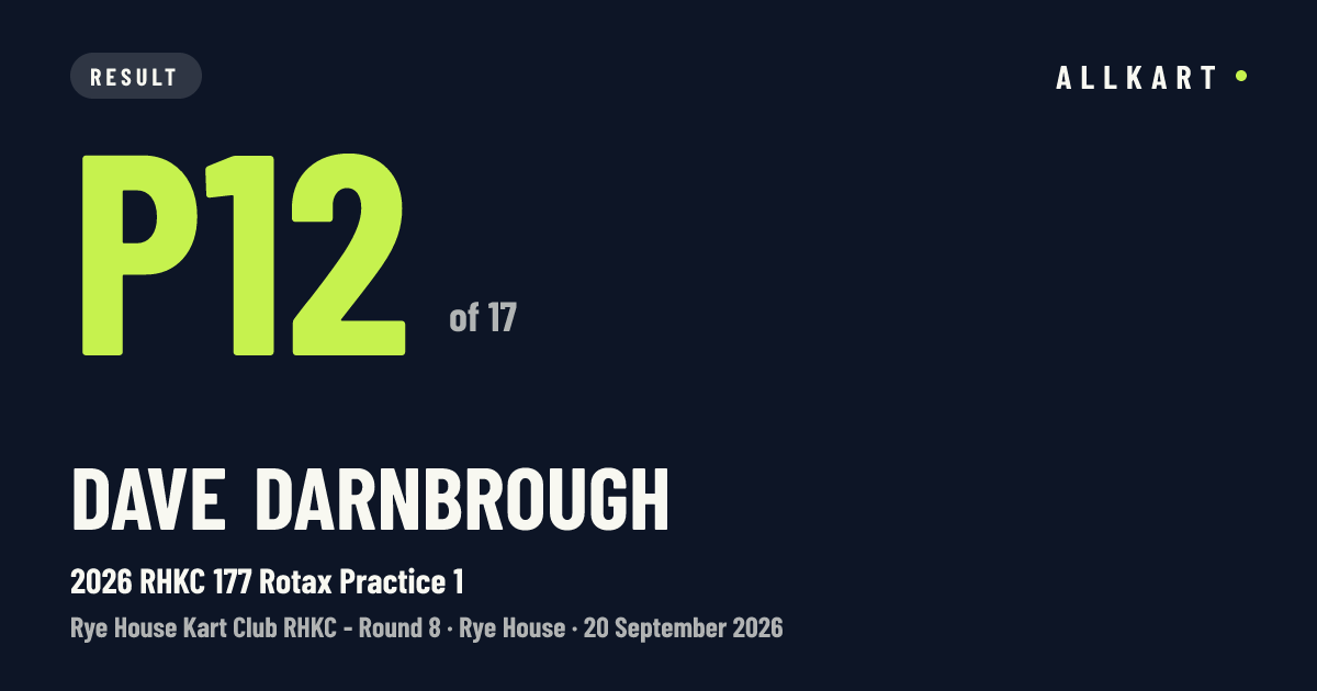 Dave DARNBROUGH: P12 of 17 in 2026 RHKC 177 Rotax Practice 1 at Rye House