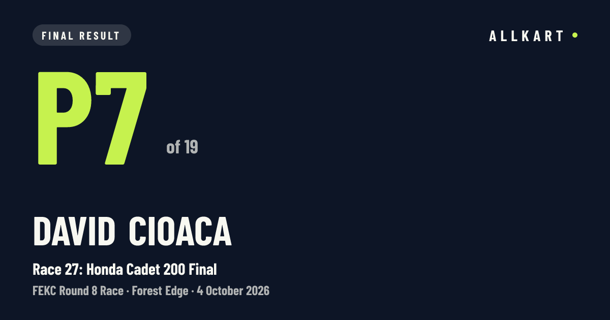 David Cioaca: P7 of 19 in Race 27: Honda Cadet 200 Final at Forest Edge