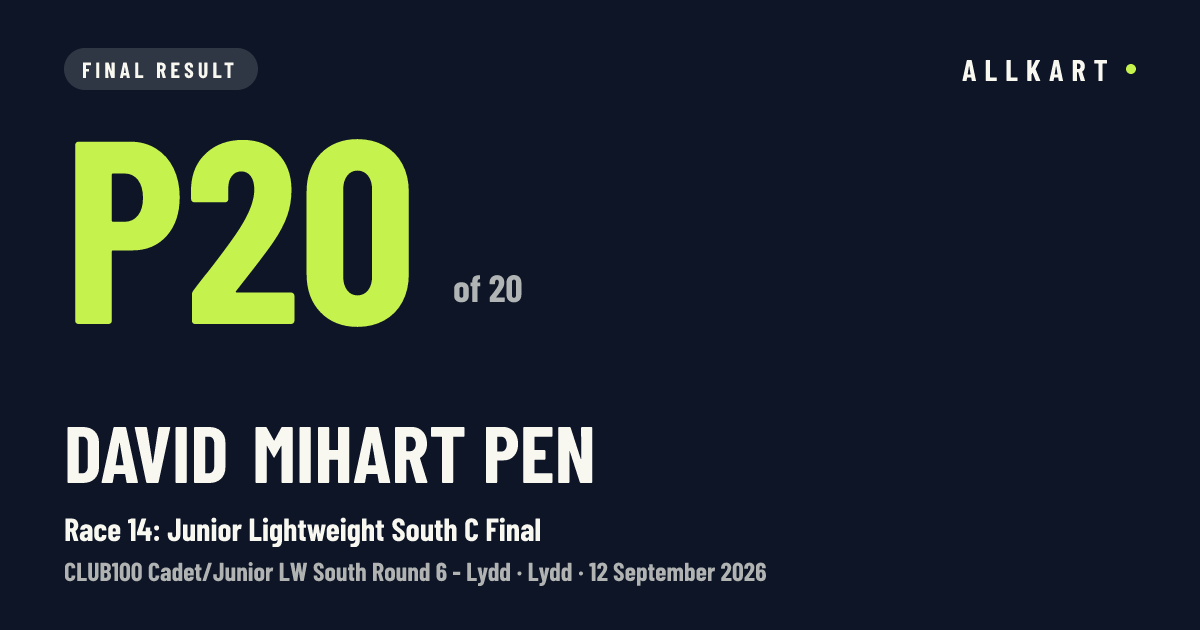David Mihart pen: P20 of 20 in Race 14: Junior Lightweight South C Final at Lydd