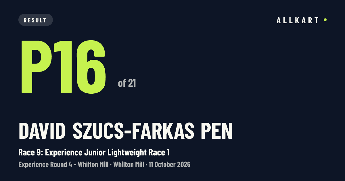 David Szucs-farkas pen: P16 of 21 in Race 9: Experience Junior Lightweight Race 1 at Whilton Mill