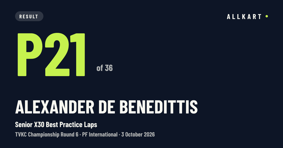 Alexander De Benedittis: P21 of 36 in Senior X30 Best Practice Laps at PF International
