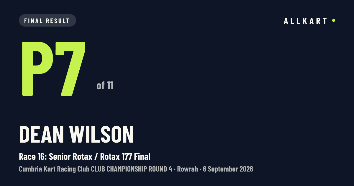 Dean Wilson: P7 of 11 in Race 16: Senior Rotax / Rotax 177 Final at Rowrah