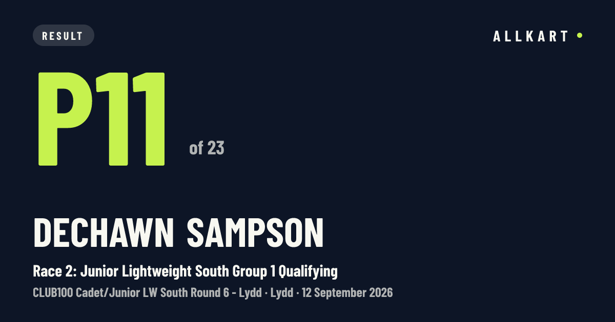 Dechawn Sampson: P11 of 23 in Race 2: Junior Lightweight South Group 1 Qualifying at Lydd