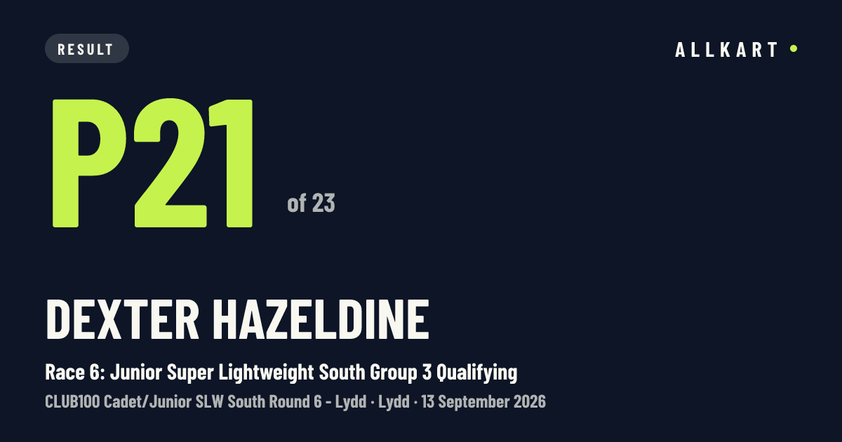 Dexter Hazeldine: P21 of 23 in Race 6: Junior Super Lightweight South Group 3 Qualifying at Lydd