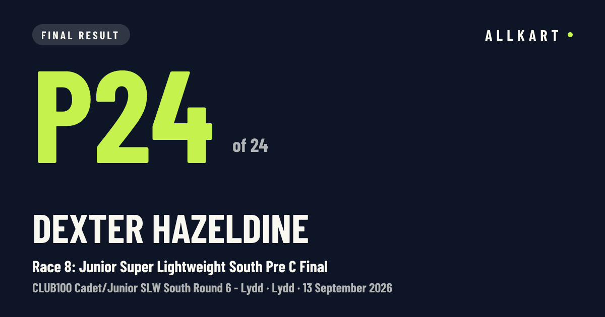 Dexter Hazeldine: P24 of 24 in Race 8: Junior Super Lightweight South Pre C Final at Lydd