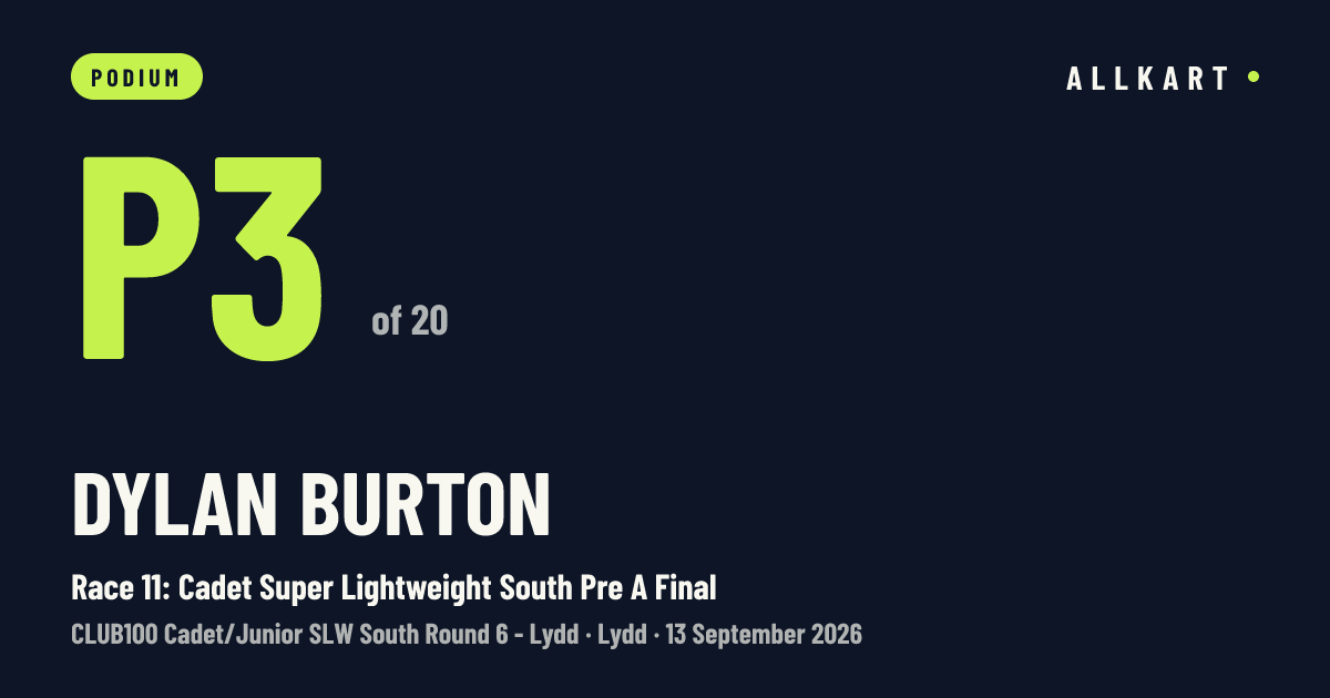 Dylan Burton: P3 of 20 in Race 11: Cadet Super Lightweight South Pre A Final at Lydd