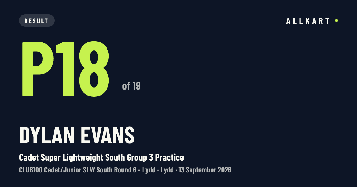 Dylan Evans: P18 of 19 in Cadet Super Lightweight South Group 3 Practice at Lydd