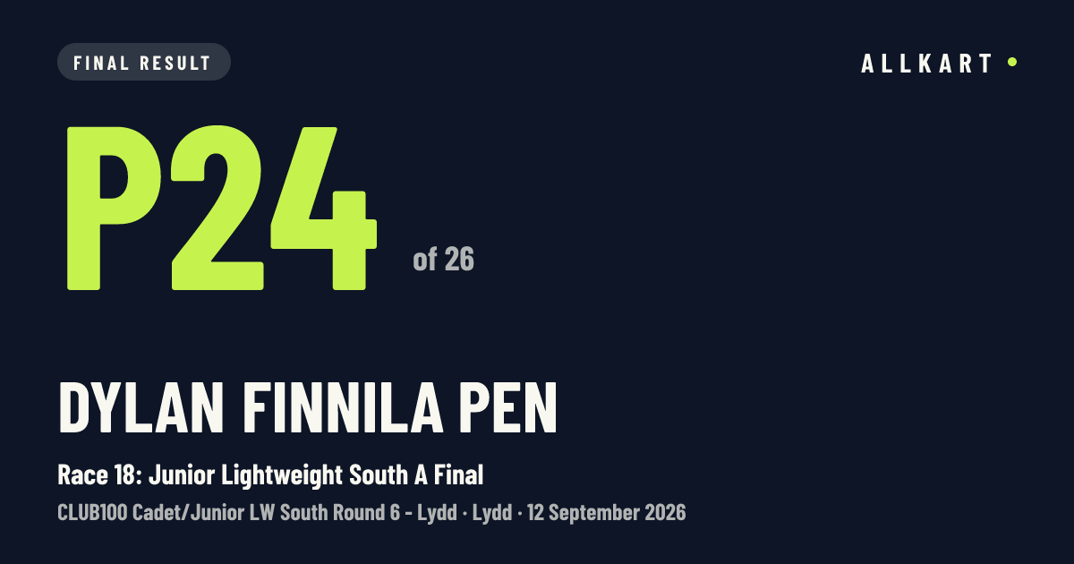 Dylan Finnila pen: P24 of 26 in Race 18: Junior Lightweight South A Final at Lydd