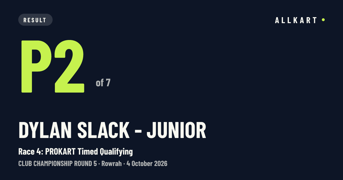 Dylan Slack - Junior: P2 of 7 in Race 4: PROKART Timed Qualifying at Rowrah