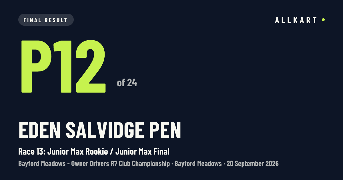 Eden Salvidge pen: P12 of 24 in Race 13: Junior Max Rookie / Junior Max Final at Bayford Meadows