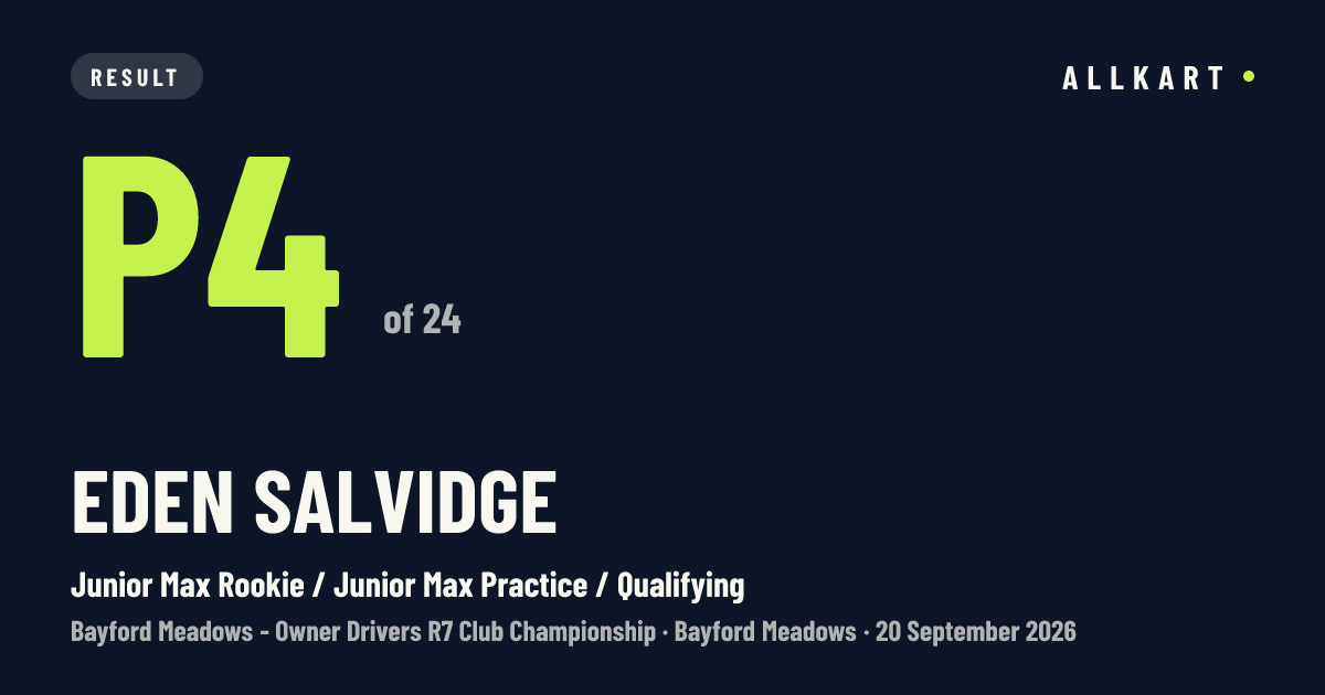Eden Salvidge: P4 of 24 in Junior Max Rookie / Junior Max Practice / Qualifying at Bayford Meadows