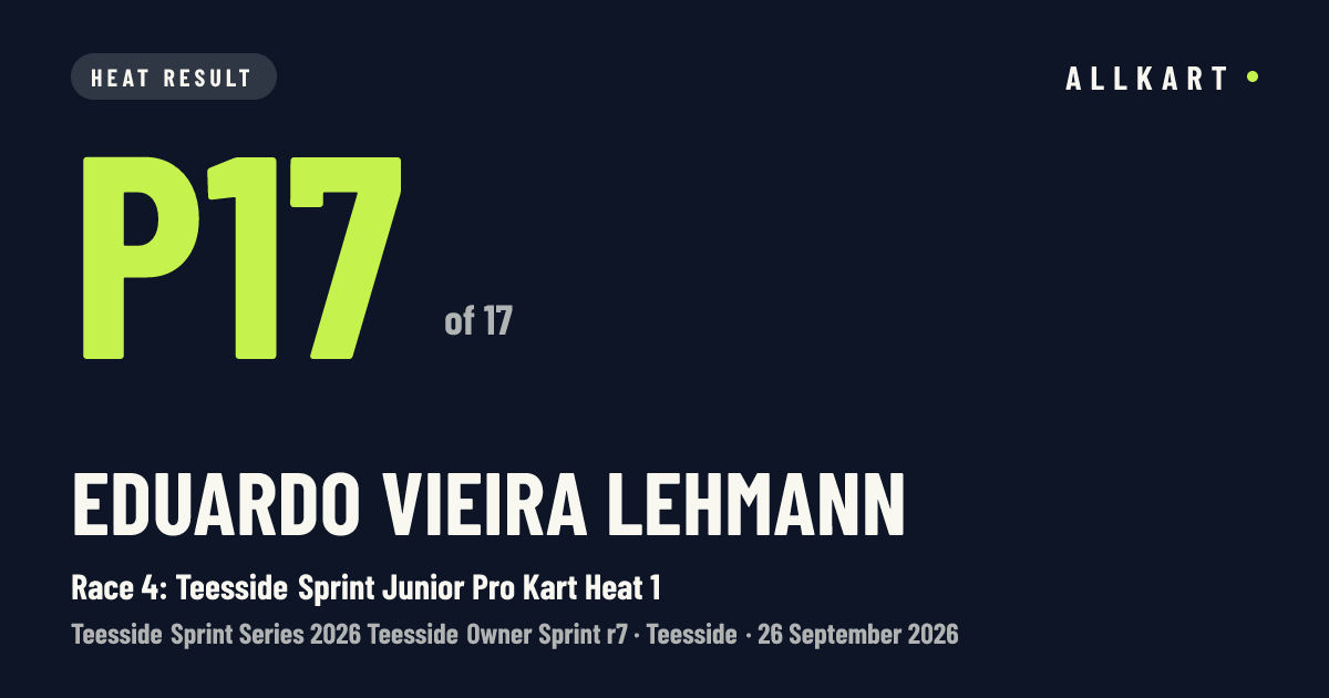 Eduardo Vieira lehmann: P17 of 17 in Race 4: Teesside Sprint Junior Pro Kart Heat 1 at Teesside