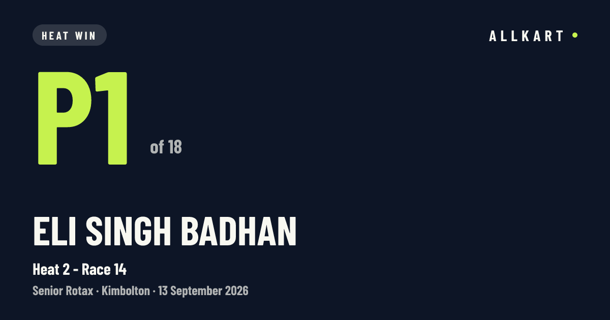 Eli SINGH BADHAN: P1 of 18 in Heat 2 - Race 14 at Kimbolton