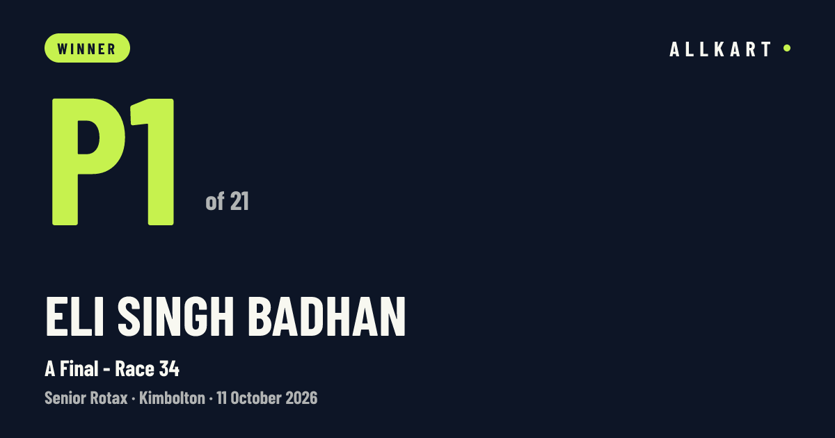 Eli SINGH BADHAN: P1 of 21 in A Final - Race 34 at Kimbolton