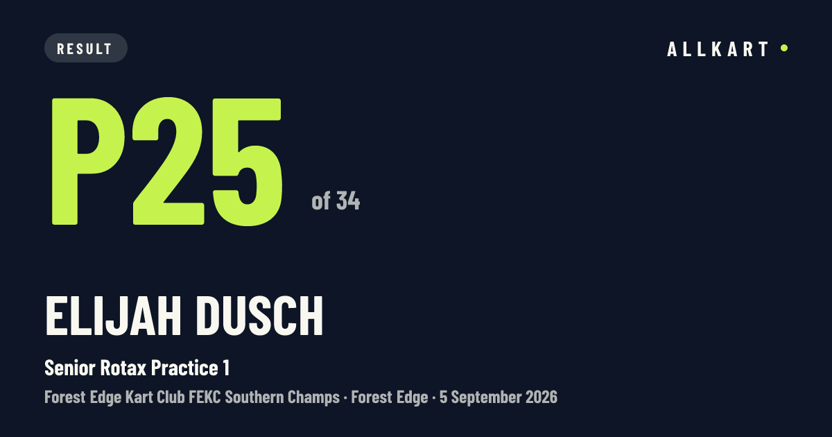 Elijah Dusch: P25 of 34 in Senior Rotax Practice 1 at Forest Edge