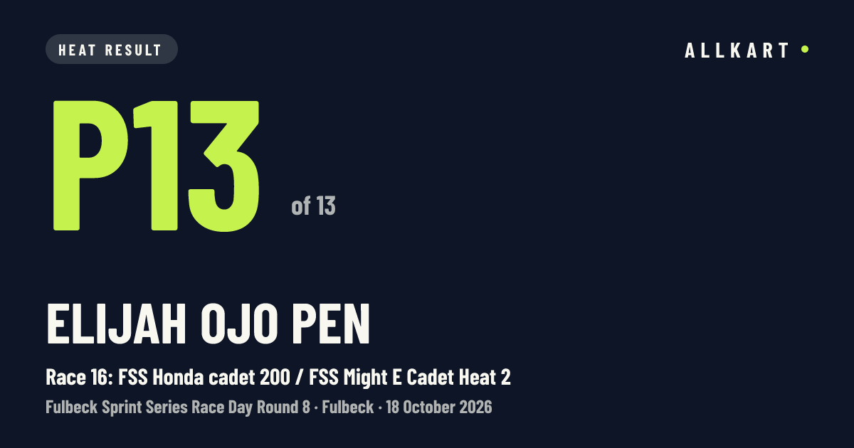 Elijah Ojo pen: P13 of 13 in Race 16: FSS Honda cadet 200 / FSS Might E Cadet Heat 2 at Fulbeck