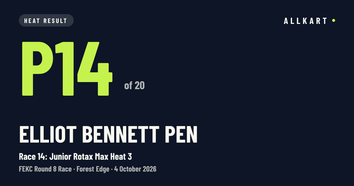 Elliot Bennett pen: P14 of 20 in Race 14: Junior Rotax Max Heat 3 at Forest Edge