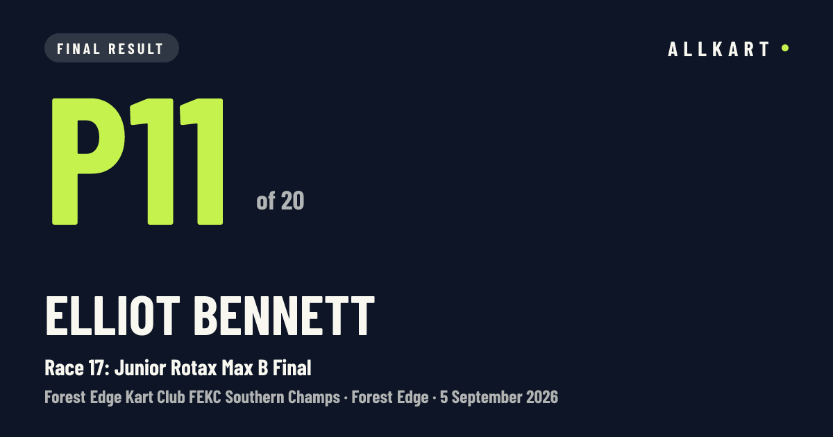 Elliot Bennett: P11 of 20 in Race 17: Junior Rotax Max B Final at Forest Edge