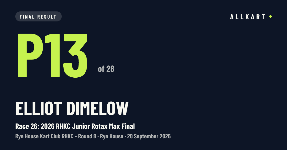Elliot Dimelow: P13 of 28 in Race 26: 2026 RHKC Junior Rotax Max Final at Rye House