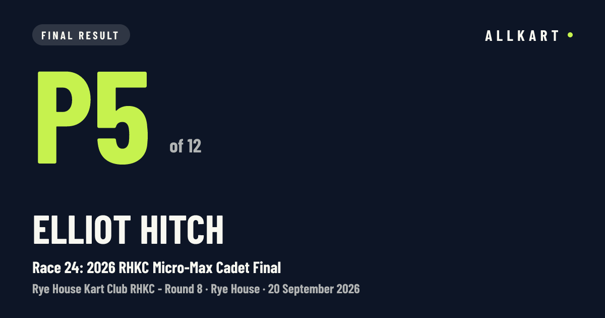 Elliot Hitch: P5 of 12 in Race 24: 2026 RHKC Micro-Max Cadet Final at Rye House