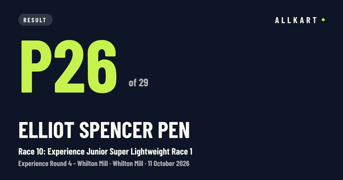 Elliot Spencer pen: P26 of 29 in Race 10: Experience Junior Super Lightweight Race 1 at Whilton Mill