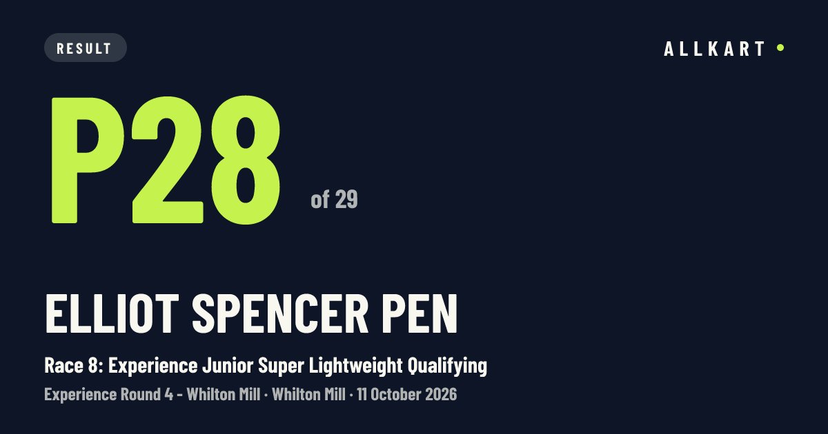 Elliot Spencer pen: P28 of 29 in Race 8: Experience Junior Super Lightweight Qualifying at Whilton Mill