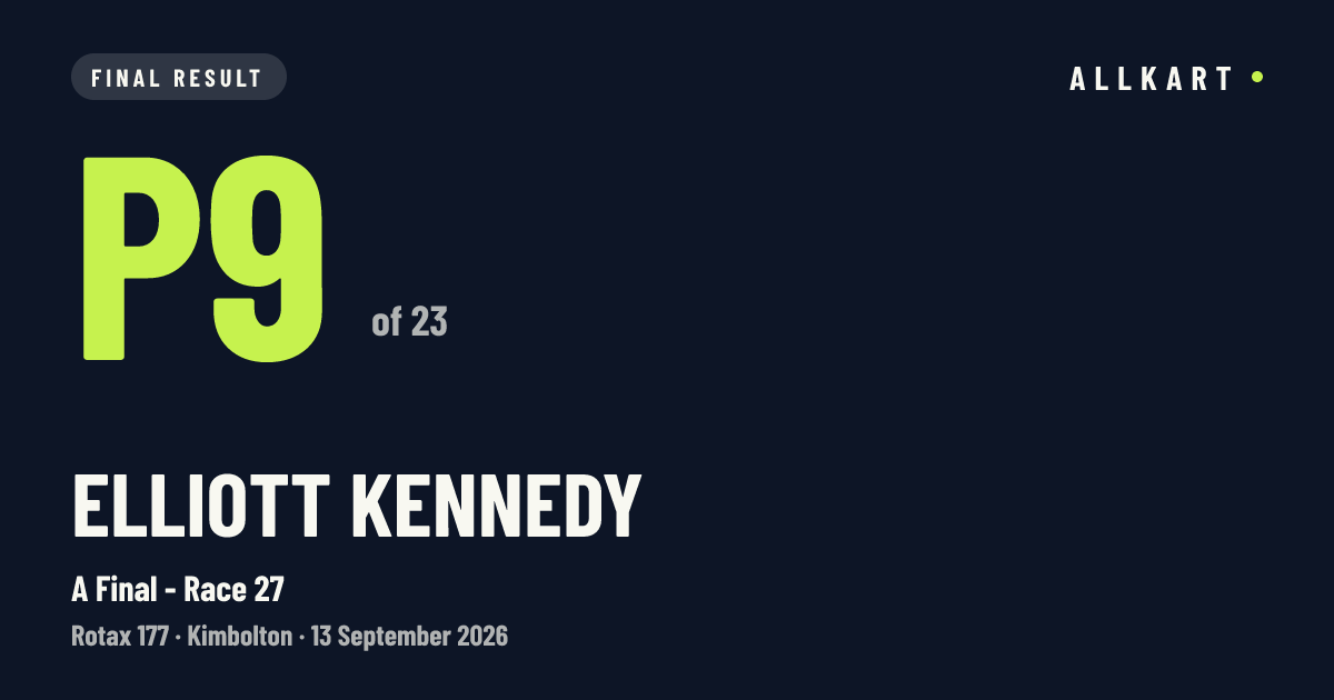 Elliott KENNEDY: P9 of 23 in A Final - Race 27 at Kimbolton
