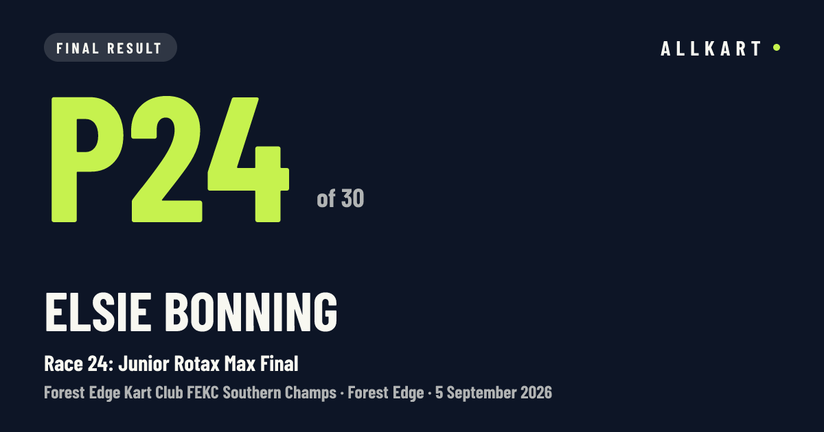 Elsie Bonning: P24 of 30 in Race 24: Junior Rotax Max Final at Forest Edge