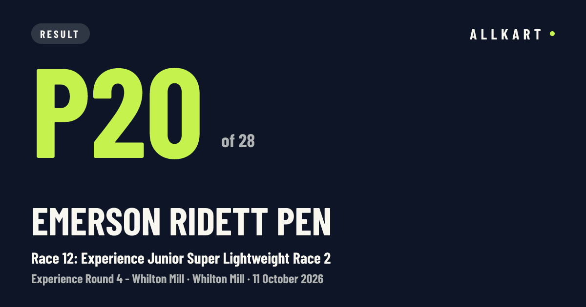 Emerson Ridett pen: P20 of 28 in Race 12: Experience Junior Super Lightweight Race 2 at Whilton Mill