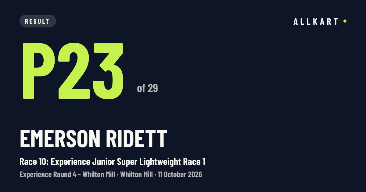 Emerson Ridett: P23 of 29 in Race 10: Experience Junior Super Lightweight Race 1 at Whilton Mill