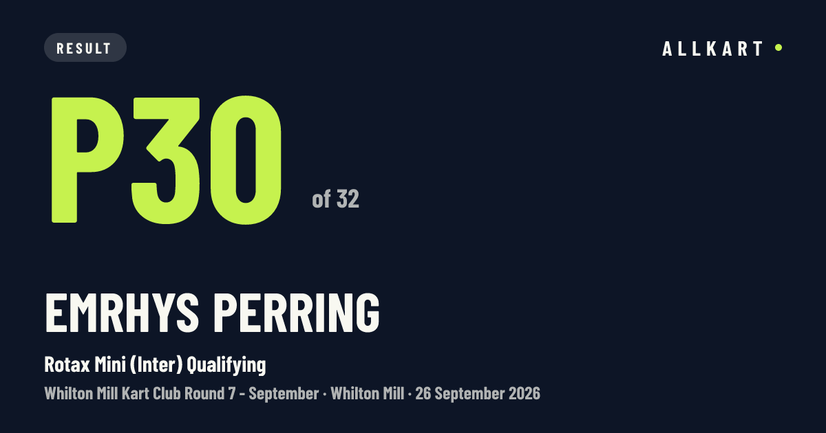 Emrhys PERRING: P30 of 32 in Rotax Mini (Inter) Qualifying at Whilton Mill