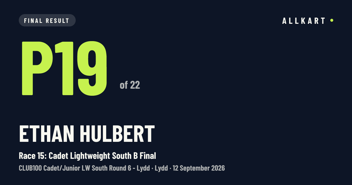 Ethan Hulbert: P19 of 22 in Race 15: Cadet Lightweight South B Final at Lydd