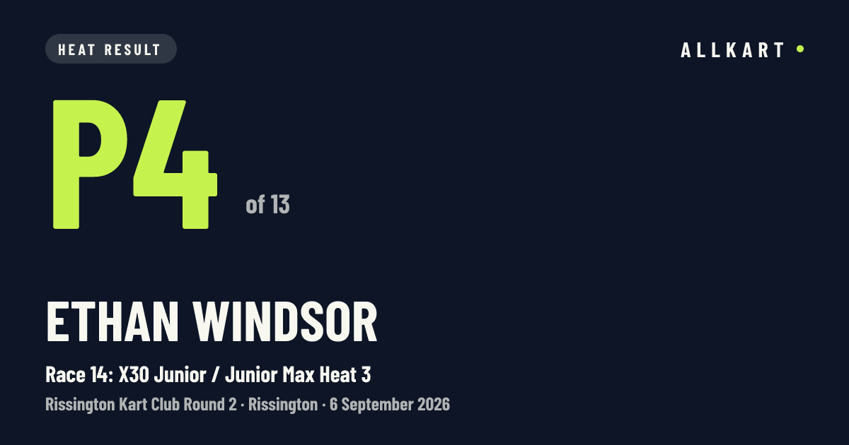Ethan Windsor: P4 of 13 in Race 14: X30 Junior / Junior Max Heat 3 at Rissington