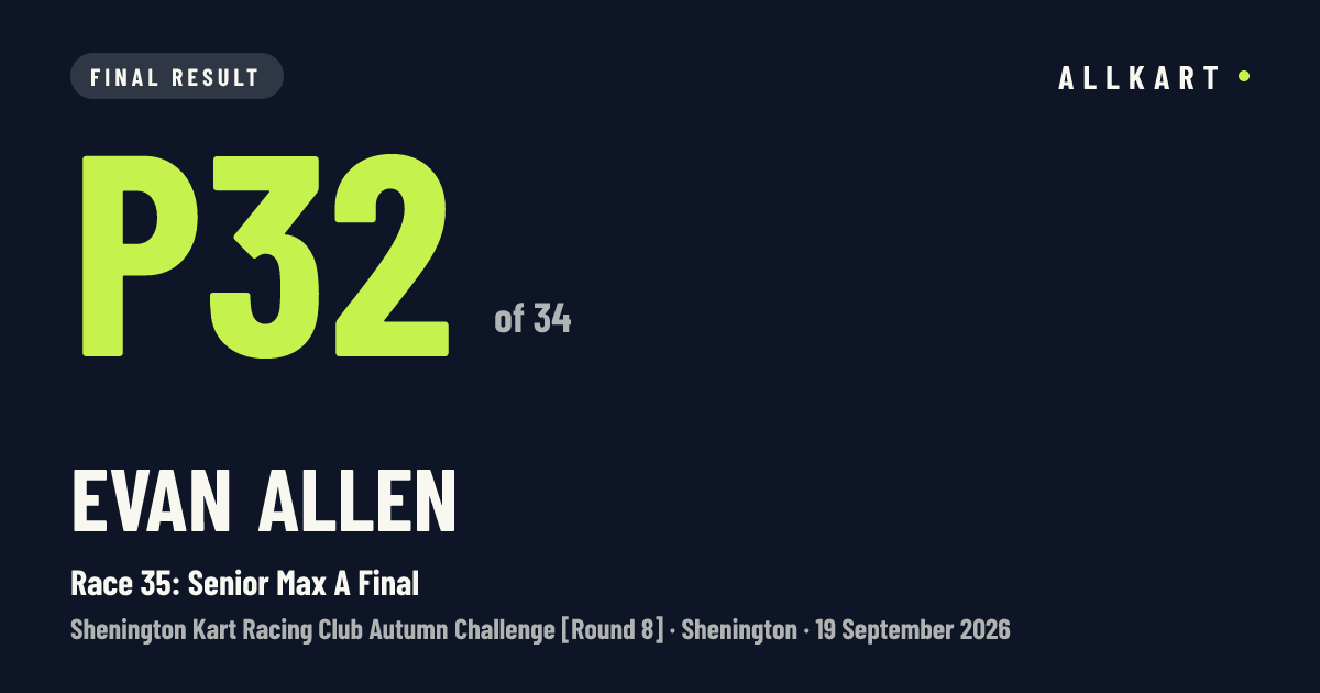 Evan Allen: P32 of 34 in Race 35: Senior Max A Final at Shenington