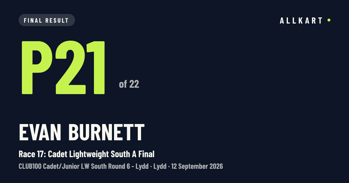 Evan Burnett: P21 of 22 in Race 17: Cadet Lightweight South A Final at Lydd