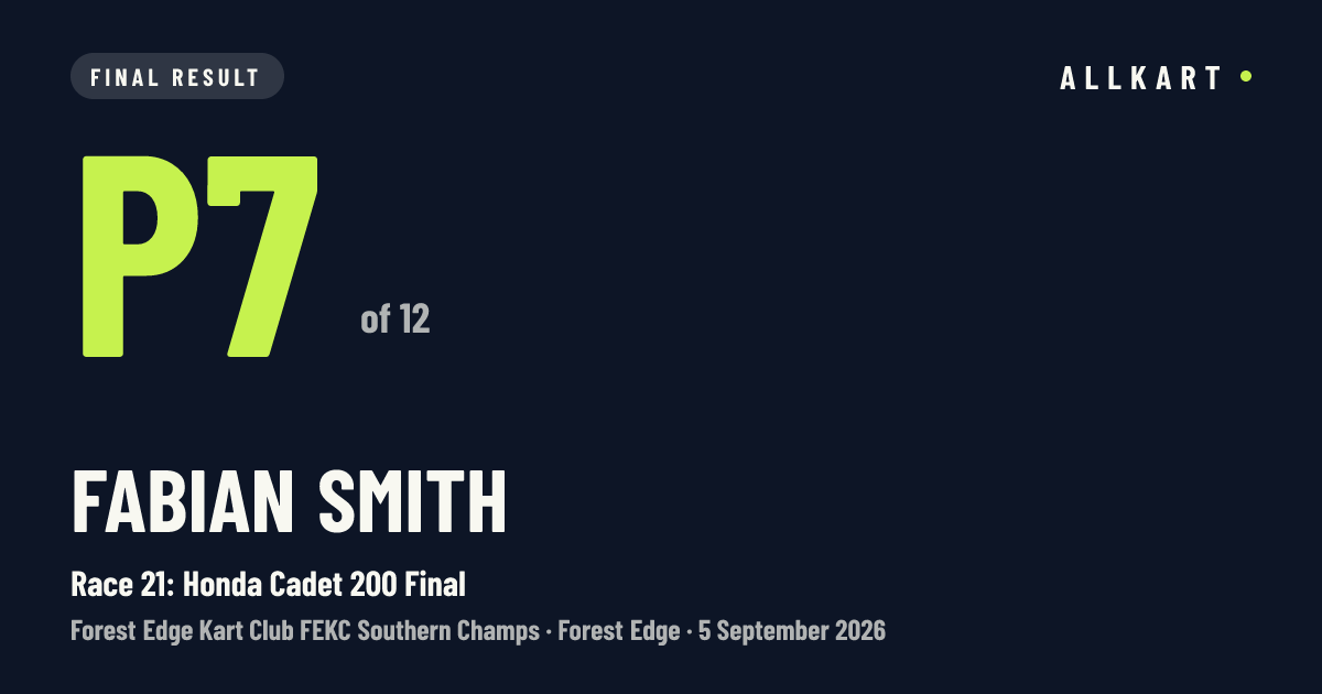 Fabian Smith: P7 of 12 in Race 21: Honda Cadet 200 Final at Forest Edge
