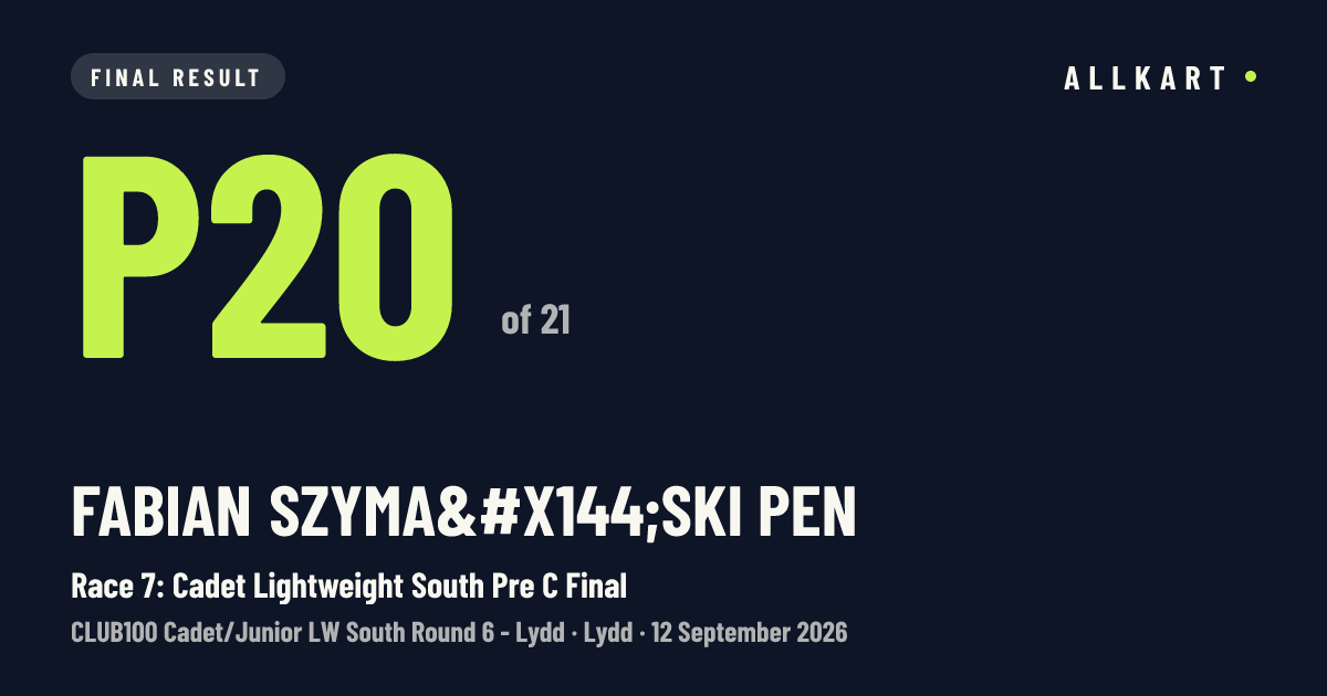 Fabian Szymański pen: P20 of 21 in Race 7: Cadet Lightweight South Pre C Final at Lydd