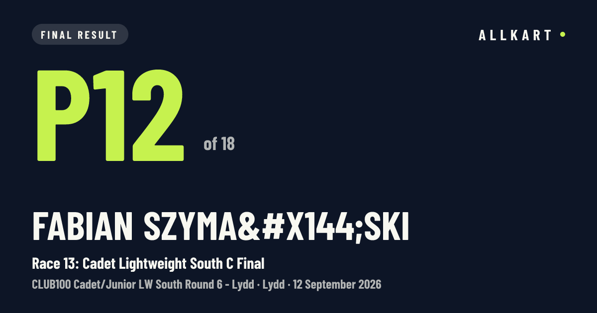 Fabian Szymański: P12 of 18 in Race 13: Cadet Lightweight South C Final at Lydd
