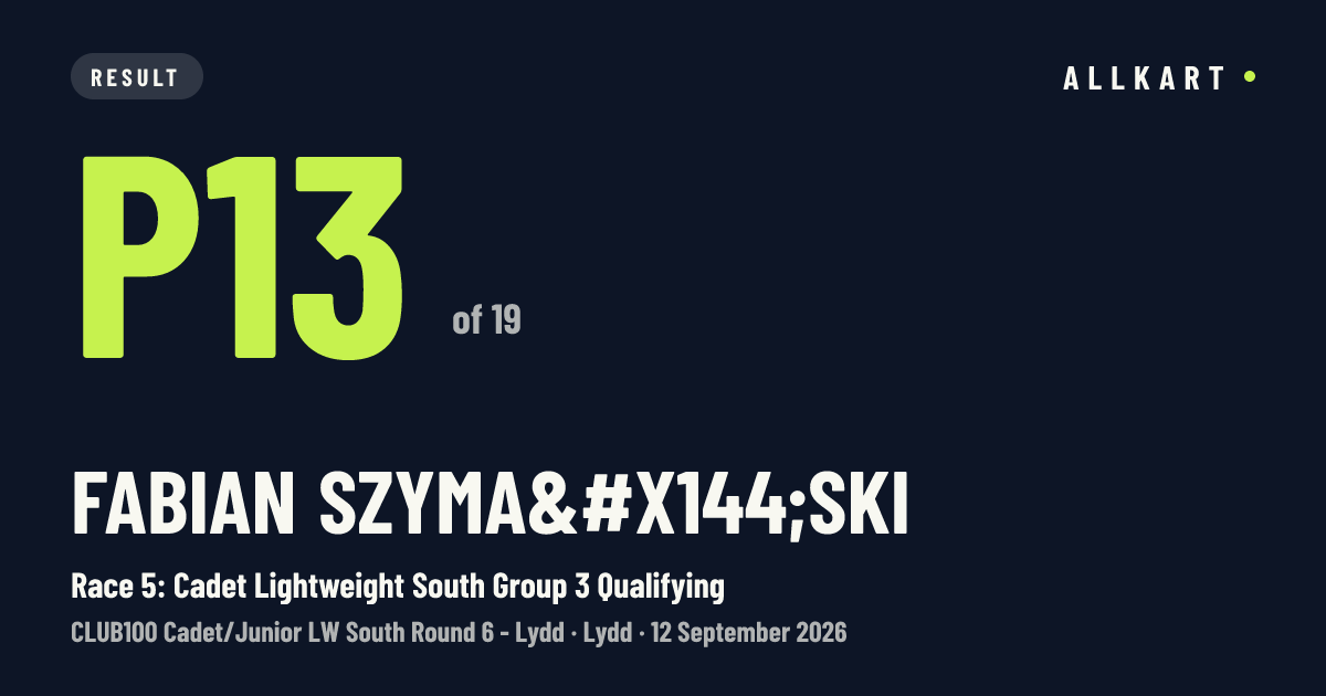 Fabian Szymański: P13 of 19 in Race 5: Cadet Lightweight South Group 3 Qualifying at Lydd