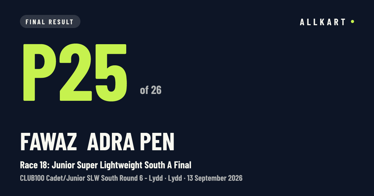 Fawaz Adra pen: P25 of 26 in Race 18: Junior Super Lightweight South A Final at Lydd