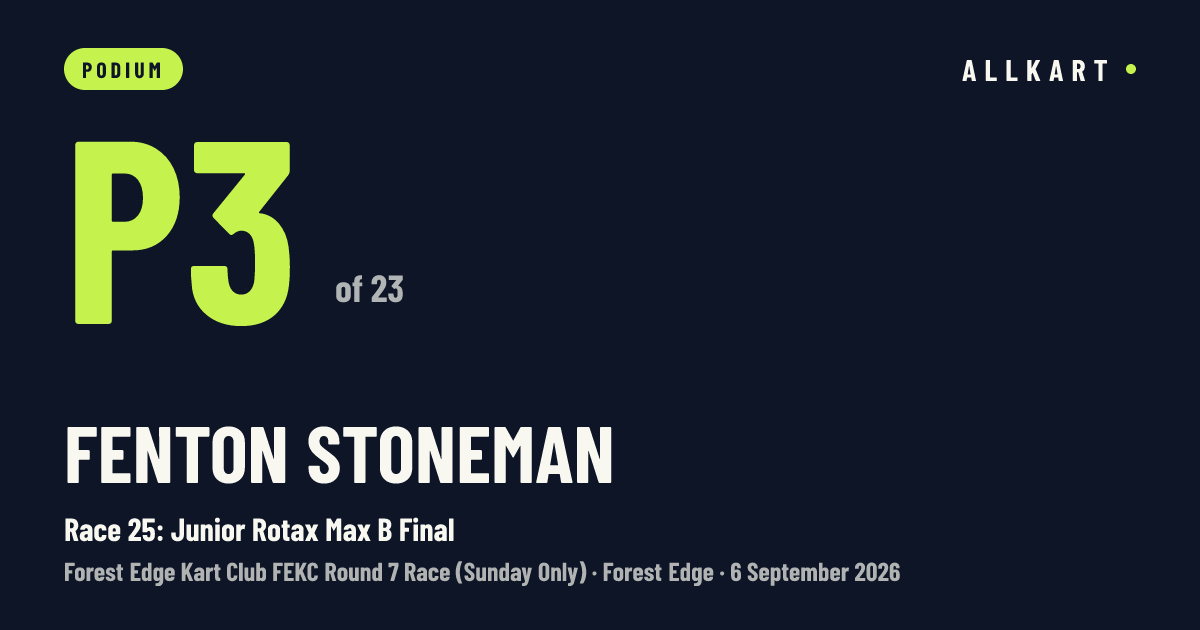 Fenton Stoneman: P3 of 23 in Race 25: Junior Rotax Max B Final at Forest Edge