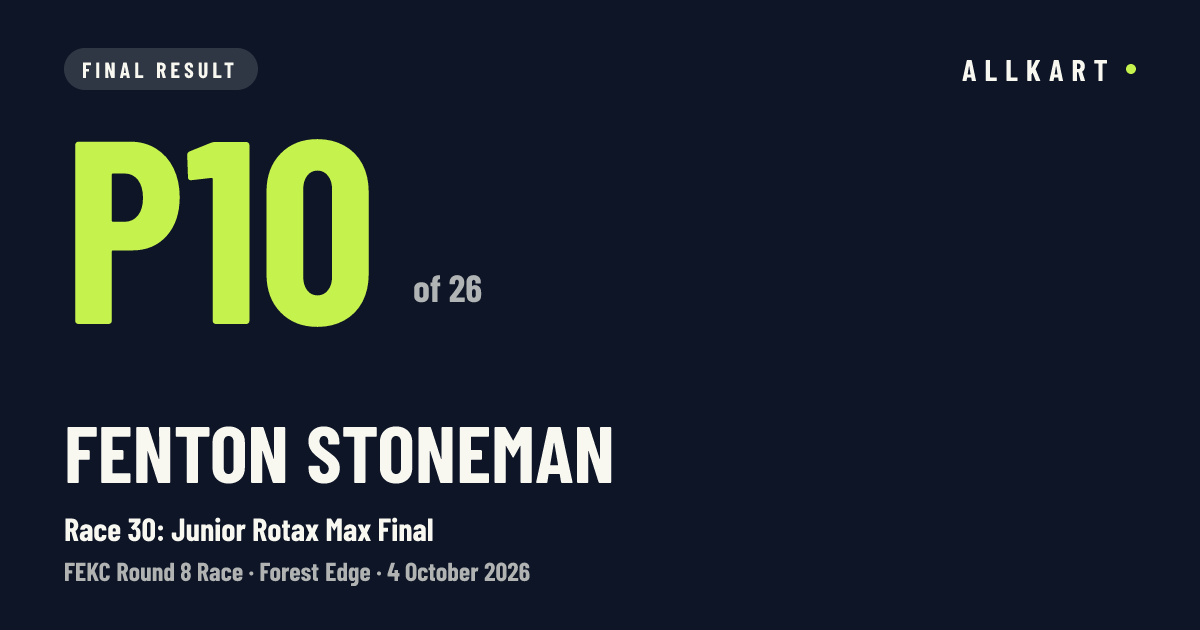 Fenton Stoneman: P10 of 26 in Race 30: Junior Rotax Max Final at Forest Edge