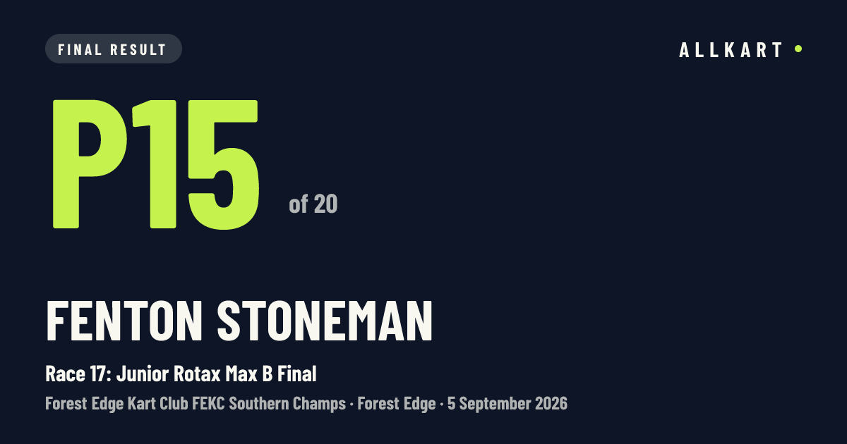 Fenton Stoneman: P15 of 20 in Race 17: Junior Rotax Max B Final at Forest Edge