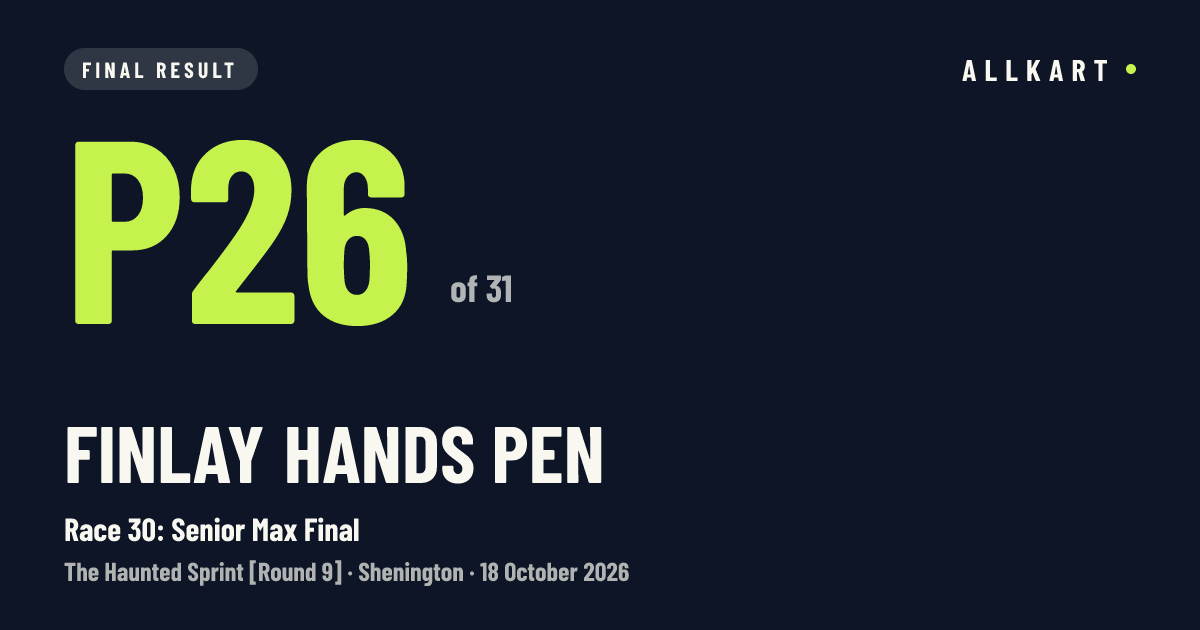 Finlay HANDS pen: P26 of 31 in Race 30: Senior Max Final at Shenington