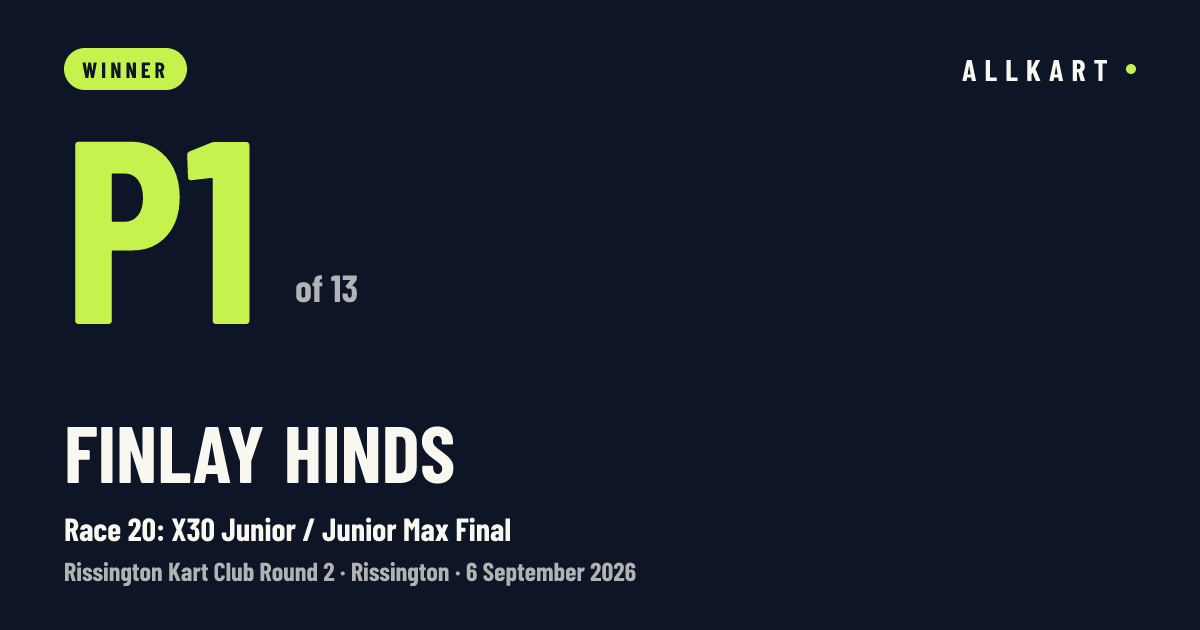 Finlay Hinds: P1 of 13 in Race 20: X30 Junior / Junior Max Final at Rissington