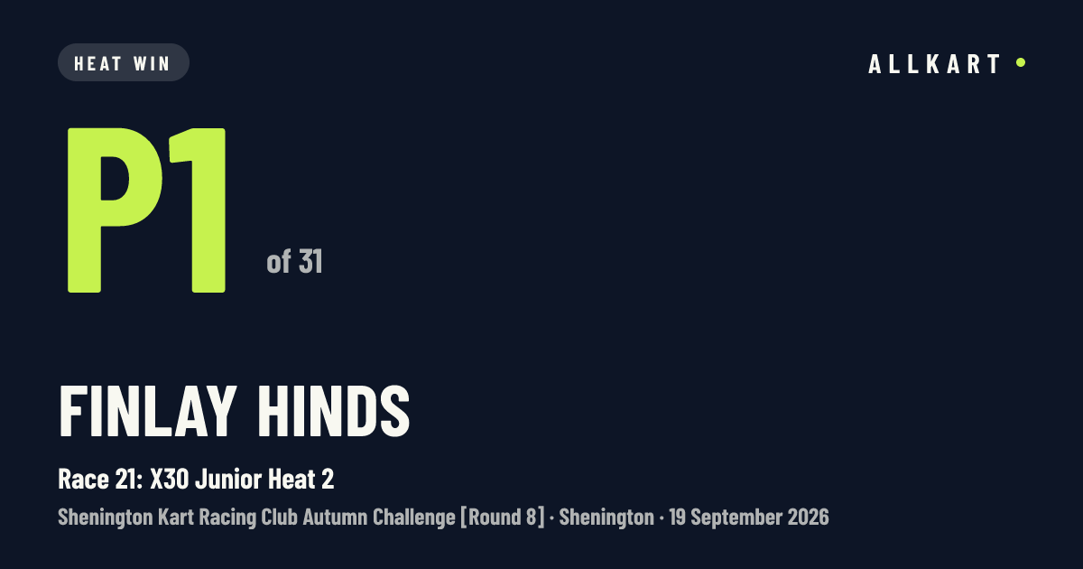 Finlay Hinds: P1 of 31 in Race 21: X30 Junior Heat 2 at Shenington