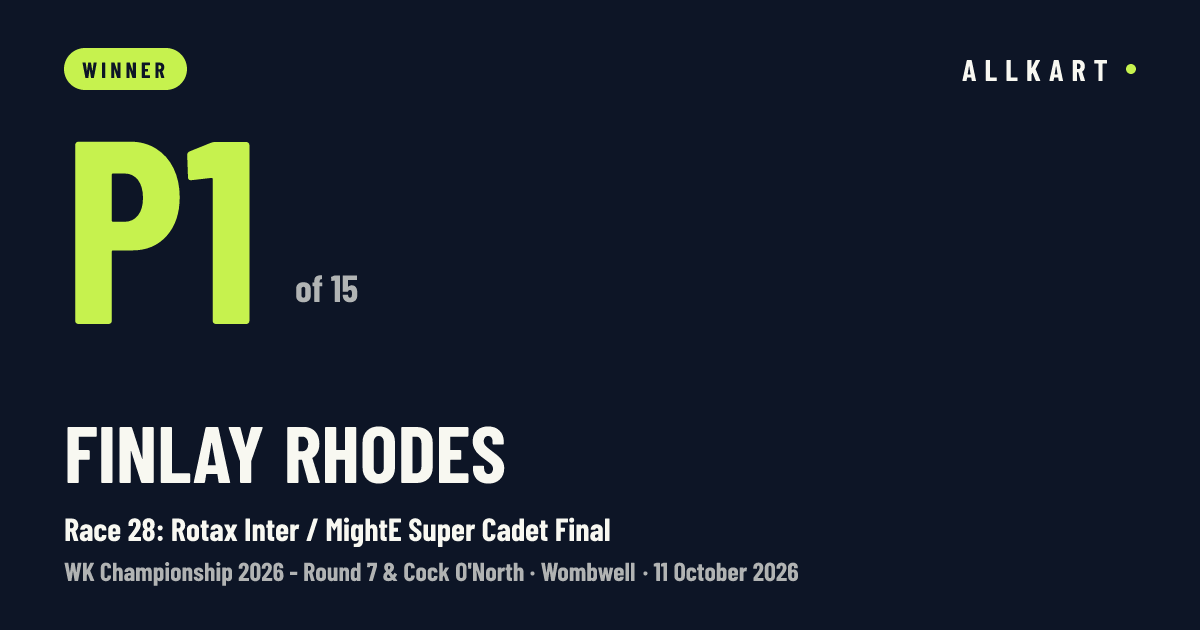 Finlay Rhodes: P1 of 15 in Race 28: Rotax Inter / MightE Super Cadet Final at Wombwell