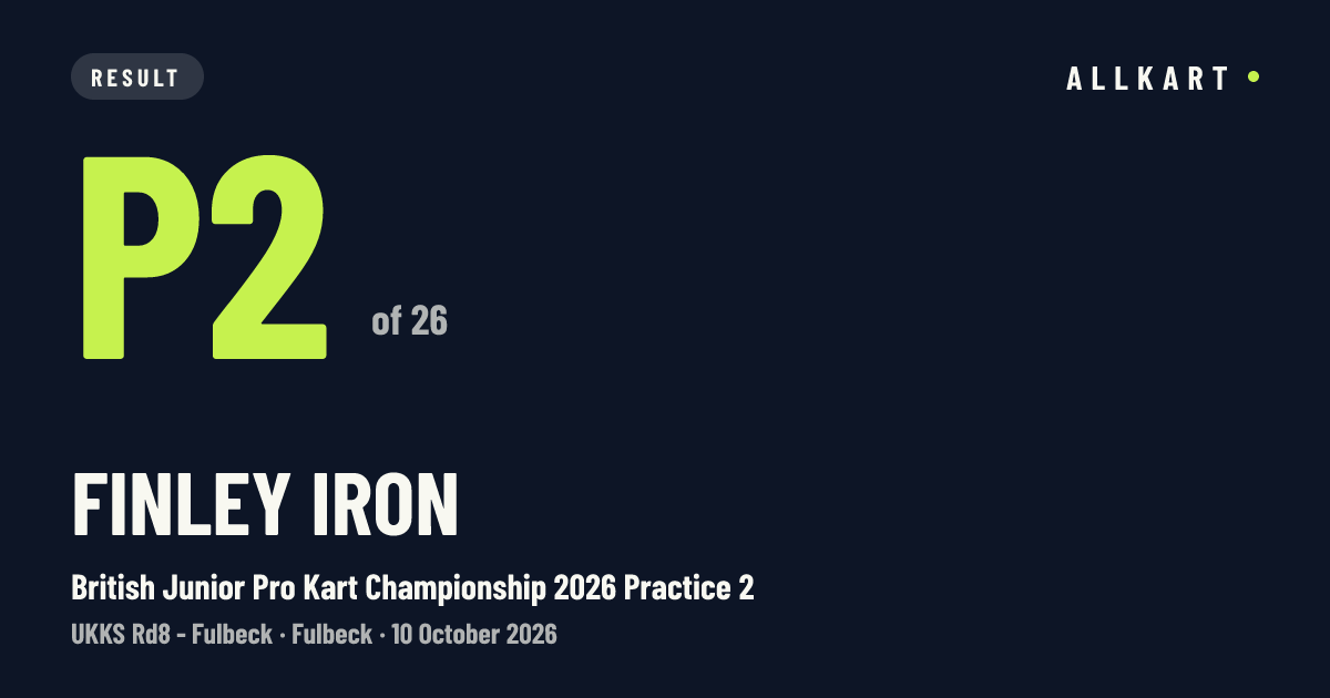 Finley Iron: P2 of 26 in British Junior Pro Kart Championship 2026 Practice 2 at Fulbeck