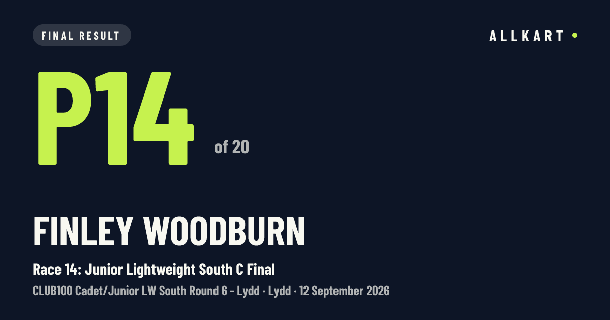 Finley Woodburn: P14 of 20 in Race 14: Junior Lightweight South C Final at Lydd